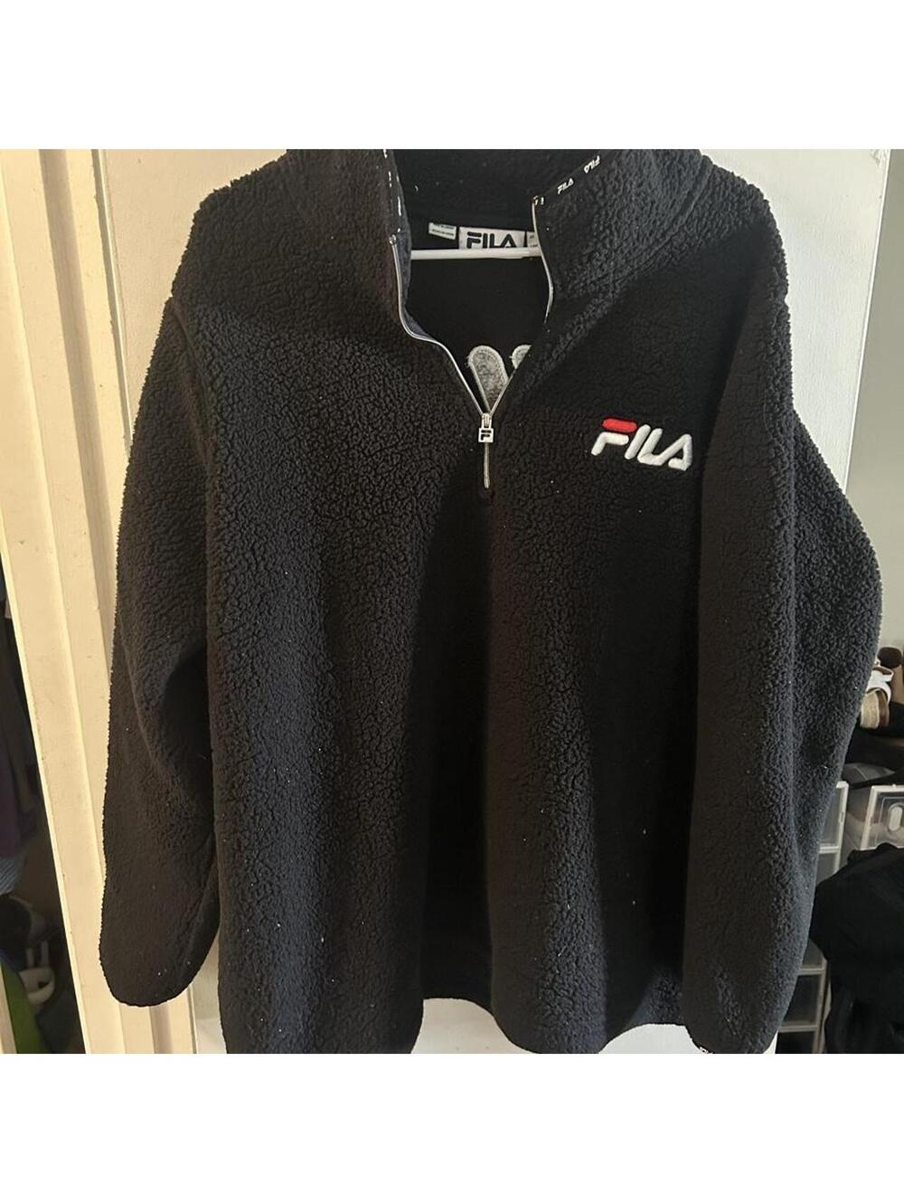 Vintage FILA black fleece quarter zip boxy jacket size 3X
